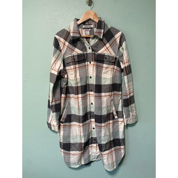 Duluth Trading Co‎ Women's Black and Mint Blue Plaid Button Up Dress Size Large - Picture 1 of 10